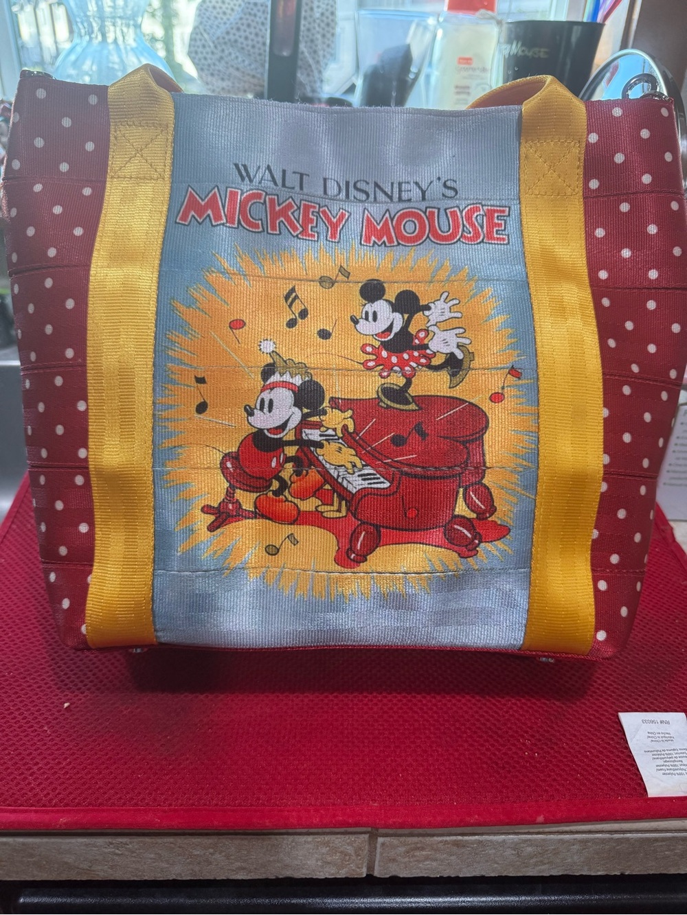 Harveys Red Polka Dot Mickey Mouse Satchel with Yellow Straps